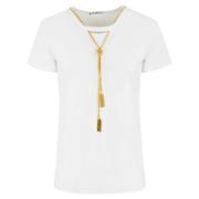 Elisabetta Franchi Bomull Jersey Kortärmad Halsband T-shirt White, Dam