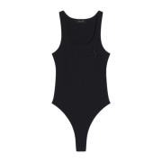 Mugler Svart Star Bodysuit Bomull Rund Halsringning Black, Dam