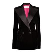 Nina Ricci Svart Velvet Double-Breasted Blazer Black, Dam