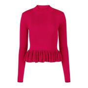 Nina Ricci Ruffle Peplum Sweater i Rosa Pink, Dam