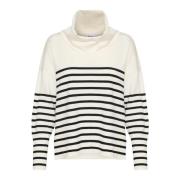 Saint Tropez Randig Cowlneck Pullover Tröja Ice Beige, Dam