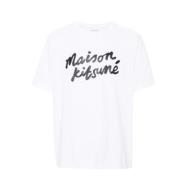 Maison Kitsuné Vit Bomull Tee-Shirt med Logo Print White, Herr