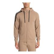 Emporio Armani EA7 Dragsko Dragkedja Enfärgad Logga Fickor Hoodie Beig...