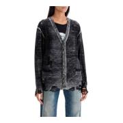 R13 Distressed Detail Cardigan med V-ringning Black, Dam