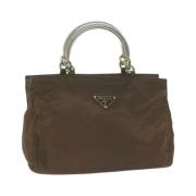 Prada Vintage Pre-owned Nylon handvskor Brown, Dam