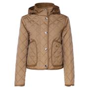 Burberry Quiltad Beige Jacka med Hög Krage Beige, Dam