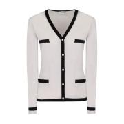 Max Mara Kontrastkant Ull Kofta White, Dam