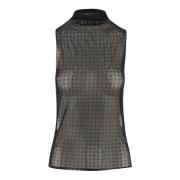 Pinko Tyll Hög Hals Strass Top Black, Dam