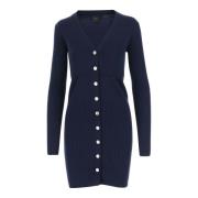 PINKO V-ringad Ullblandad Stickad Klänning Navy Blue, Dam