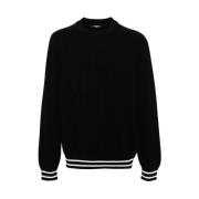 Balmain Mönstrad Jacquard Crew Neck Tröja Black, Herr