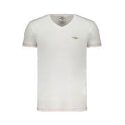 Aeronautica Militare Bomull V-Hals T-Shirt med Print White, Herr