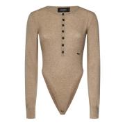 Dsquared2 Sand Tricot Stickad Henley Bodysuit Beige, Dam