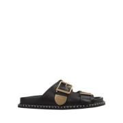 Chloé Svarta Läderplatta Sandaler Black, Dam