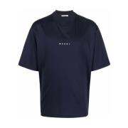 Marni Bomull Logo Print T-Shirt Blue, Herr