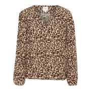 Saint Tropez Leopardmönstrad V-Ringad Blus Brown, Dam