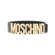 Moschino Svart Läder Logobälte Guldspänne Black, Dam