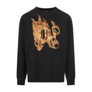 Palm Angels Svart Flammig Monogram Crew-neck Sweatshirt Black, Herr