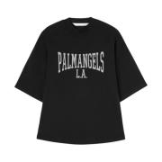 Palm Angels Logo Print Crew Neck T-shirts Black, Dam