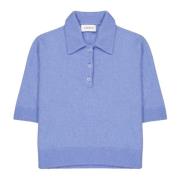 Laneus Kortärmad Cashmere Silk Polo Skjorta Blue, Dam