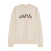 Palmes Crewneck Sweatshirt, Bomull, Förkrympt, Screentryck White, Herr