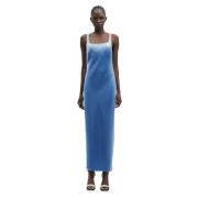 Samsøe Samsøe Satin Maxi Klänning Blue, Dam