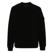 Stone Island Svart Bomullsweatshirt med Badge Black, Herr