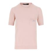 Versace Cashmere Stickad Crew Neck Kort Ärm Pink, Dam