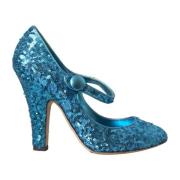 Dolce & Gabbana Blå Sequin Mary Jane Pumps Blue, Dam