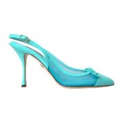 Dolce & Gabbana Blå Läder Mesh Slingback Klackar Blue, Dam