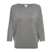 Saint Tropez R-Neck Pullover Stickad Mist Grey Melange Gray, Dam