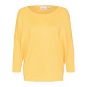 Saint Tropez R-Neck Pullover Strik Yarrow Melange Yellow, Dam