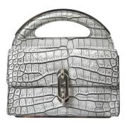 Balenciaga Metallisk Silver Alligatorläder Mini Väska Gray, Dam