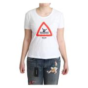 Moschino Triangel Grafisk Bomull T-shirt White, Dam