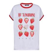 Balmain Tvåfärgad T-shirt med Jordgubbsmönster White, Dam