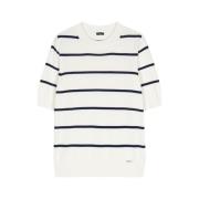 Kiton Randig Bomull T-shirt White, Dam