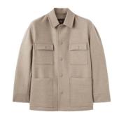 Loro Piana Beige Overshirt med Läderkrage Beige, Herr