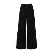 Self Portrait Svarta Wide Leg Jeans med Rhinestones Black, Dam