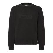 Dsquared2 Svart Bomullstickad Tröja Logotyp Broderi Black, Herr