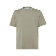 Brunello Cucinelli Sage Green Logo Broderad Bomull T-shirt Green, Herr