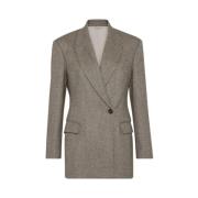 Brunello Cucinelli Jordbrun Herringbone Blazer Gray, Dam