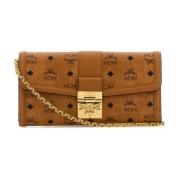 MCM Canvas Wallet with Shoulder Strap Brown, Dam