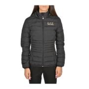 Emporio Armani EA7 Svart huva dunjacka med liten logotyp Black, Dam