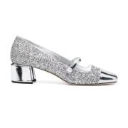 Jimmy Choo Silver Glitter Platta Skor med Pärldetalj Gray, Dam