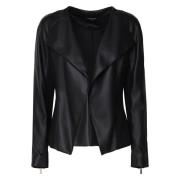 Guess Svart Faux Läder Blazer med Spetsiga Revers Black, Dam