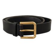 Dolce & Gabbana Svart Läderbälte med Metallspänne Black, Unisex