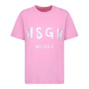 Msgm Rosa Vit Logo T-Shirt Rundhals Korta ärmar Pink, Dam