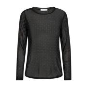 Co'Couture CrystalCC Mesh Blouse Långärmad Top Black, Dam