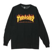 Thrasher Svart Flam Långärmad T-shirt Black, Herr