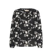 Cream Svart Broderad Blus Black, Dam