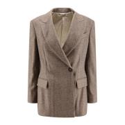 Brunello Cucinelli Herringbone Ullblandning Dubbelknäppt Blazer Brown,...